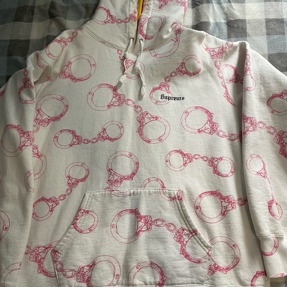 Supreme White Hoodie with Pink Graphic